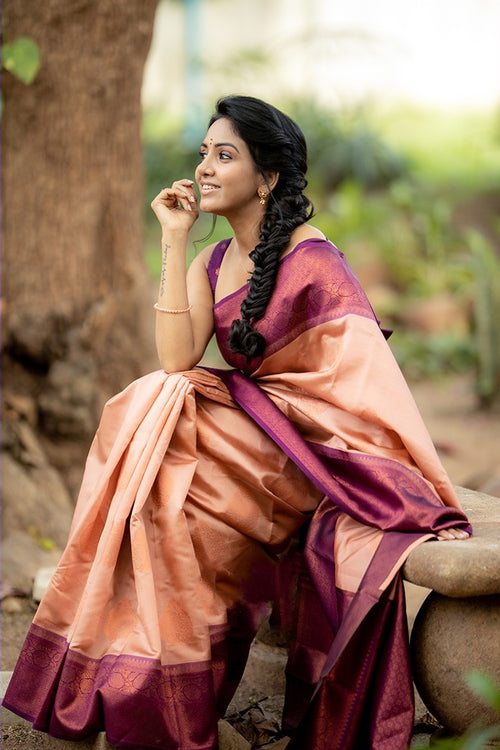 Load image into Gallery viewer, Outstanding Peach Soft Silk Saree With Intricate Blouse Piece

