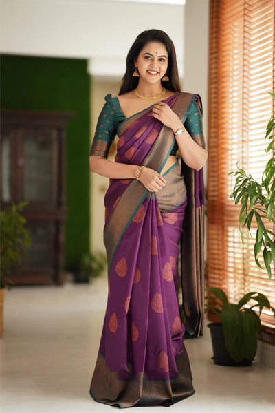 Felicitous Purple Soft Silk Saree With Imaginative Blouse Piece