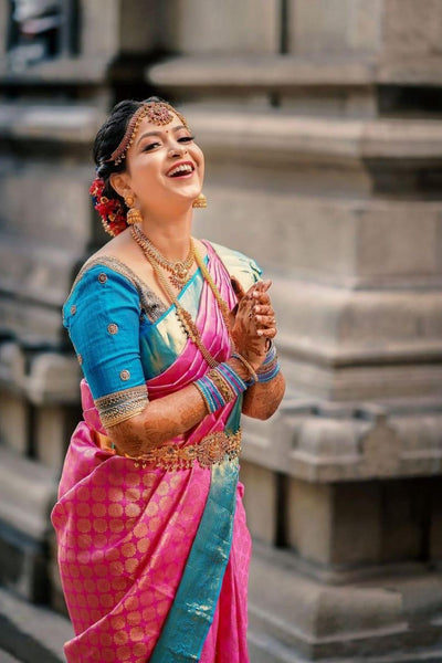 Gossamer Dark Pink Soft Banarasi Silk Saree With Elision Blouse Piece