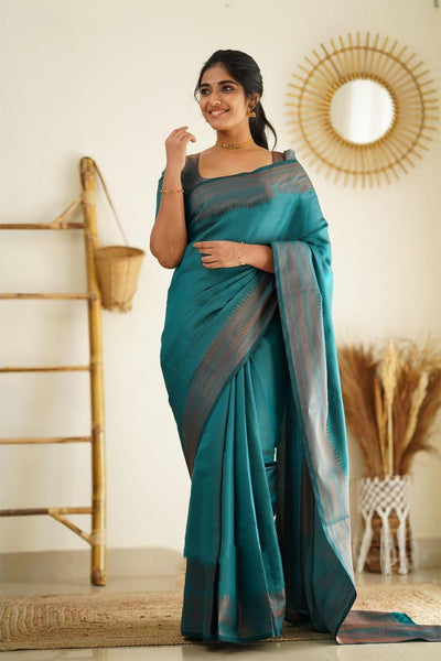 Woebegone Rama Soft Silk Saree With Fragrant Blouse Piece