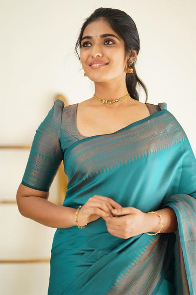 Woebegone Rama Soft Silk Saree With Fragrant Blouse Piece