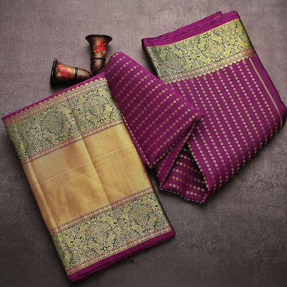 Outstanding Purple Soft Banarasi Silk Saree With Dazzling Blouse Piece