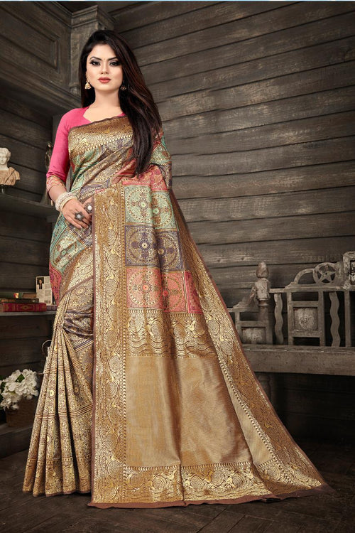 Load image into Gallery viewer, Flamboyant Beige Soft Banarasi Silk Saree With Fancifull Blouse Piece
