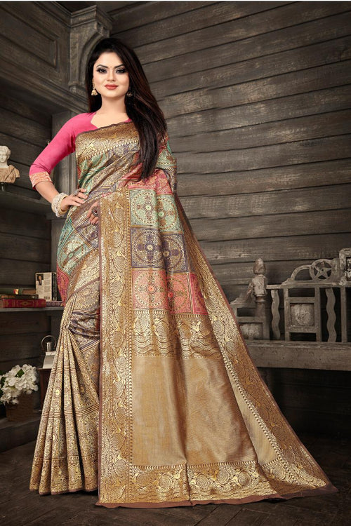 Load image into Gallery viewer, Flamboyant Beige Soft Banarasi Silk Saree With Fancifull Blouse Piece
