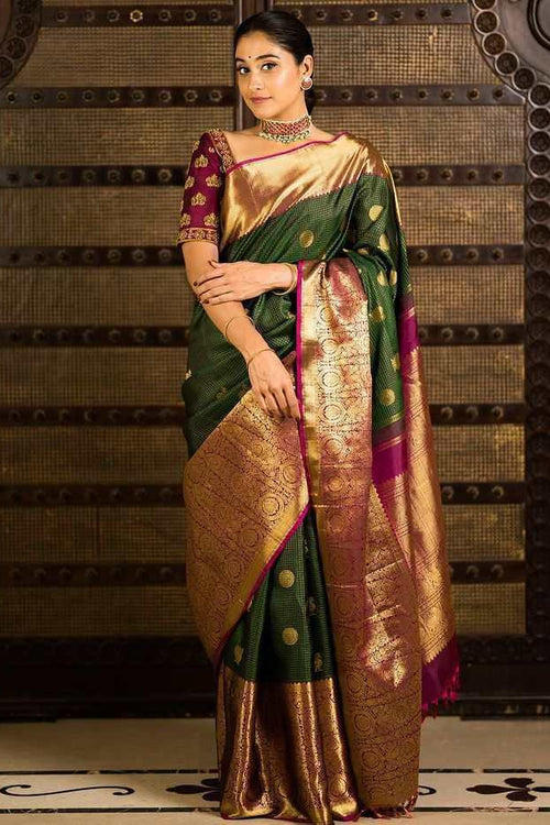 Load image into Gallery viewer, Dazzling Green Soft Banarasi Silk Saree With Girlish Blouse Piece
