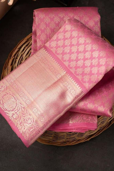 Stylish Pink Soft Silk Saree With Unique Pink Blouse Piece