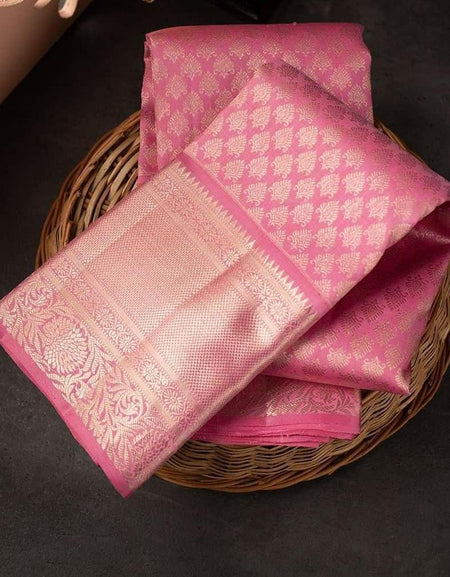Stylish Pink Soft Silk Saree With Unique Pink Blouse Piece