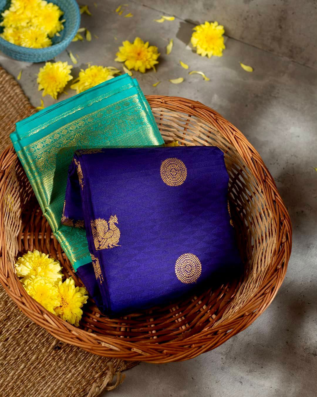 Opulent Blue Soft Banarasi Silk Saree With Ethnic Blouse Piece