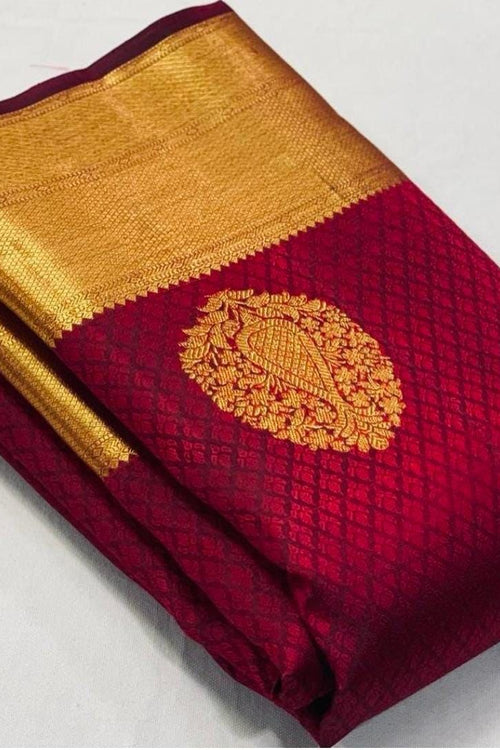 Load image into Gallery viewer, Lassitude Maroon Soft Banarasi Silk Saree With Lissome Blouse Piece
