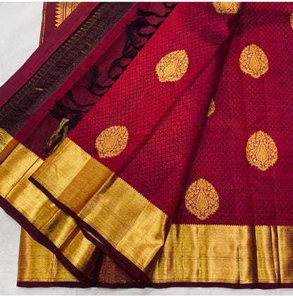 Lassitude Maroon Soft Banarasi Silk Saree With Lissome Blouse Piece
