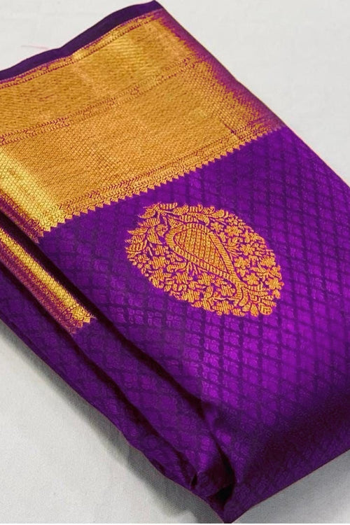 Load image into Gallery viewer, Engaging Purple Soft Banarasi Silk Saree With Lissome Blouse Piece
