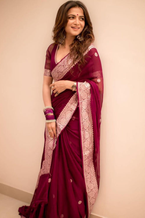 Load image into Gallery viewer, Mellifluous Wine Soft Silk Saree With Tempting Blouse Piece
