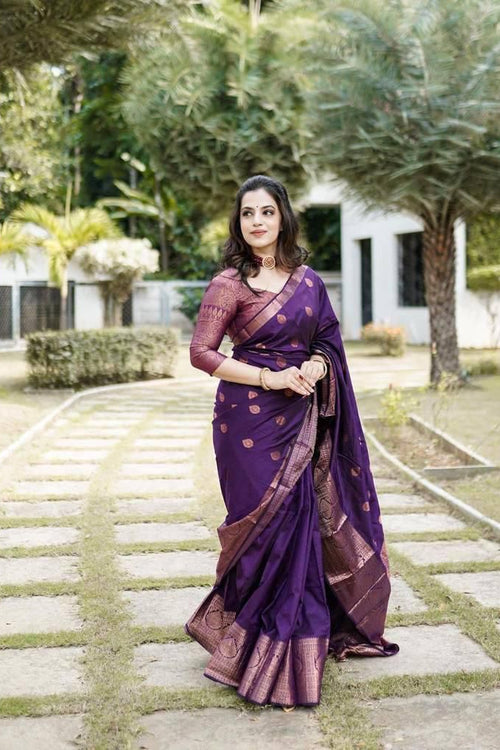 Load image into Gallery viewer, Adorable Purple Soft Silk Saree With Divine Blouse Piece
