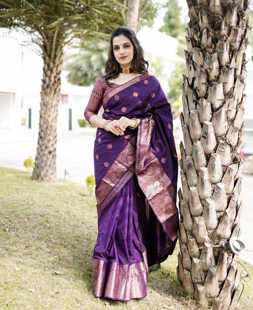 Adorable Purple Soft Silk Saree With Divine Blouse Piece