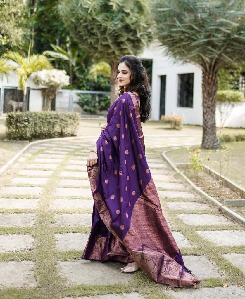 Adorable Purple Soft Silk Saree With Divine Blouse Piece