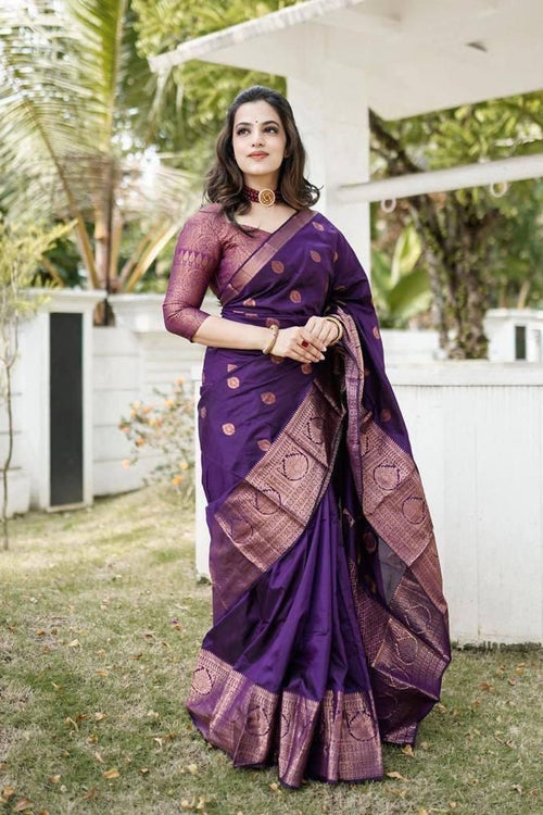 Purple Soft silk Saree with pure gold zari saree