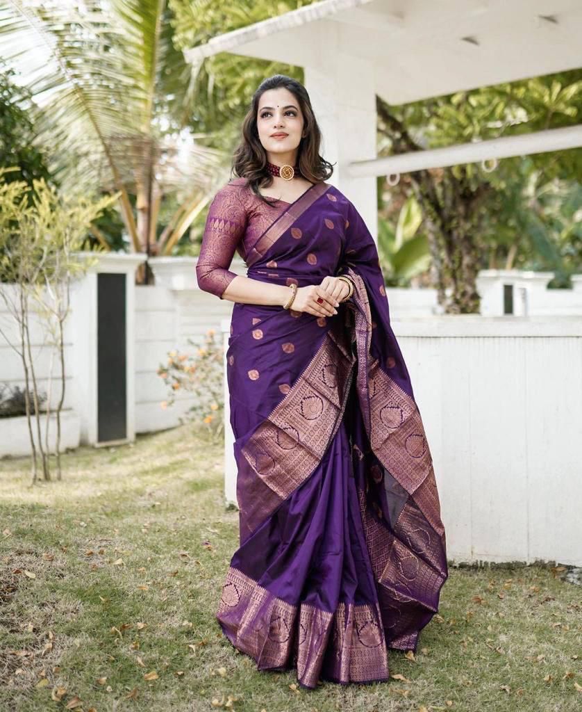 Adorable Purple Soft Silk Saree With Divine Blouse Piece