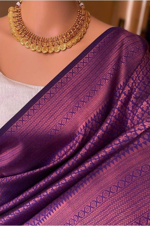 Load image into Gallery viewer, Stunner Purple Soft Silk Saree With Demure Blouse Piece
