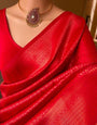 Flameboyant Red Soft Silk Saree With Demure Blouse Piece