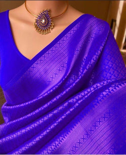 Ravishing Royal Blue Soft Silk Saree With Demure Blouse Piece