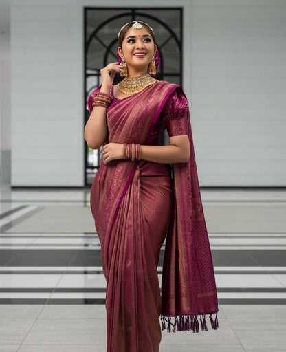 Deserving Purple Soft Silk Saree with Energetic Blouse Piece