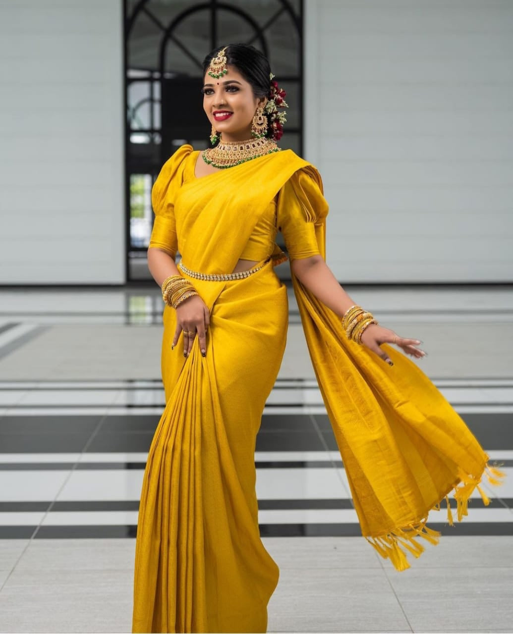 women's South Indian Woven saree in Yellow dvz0002992 - Dvanza.com