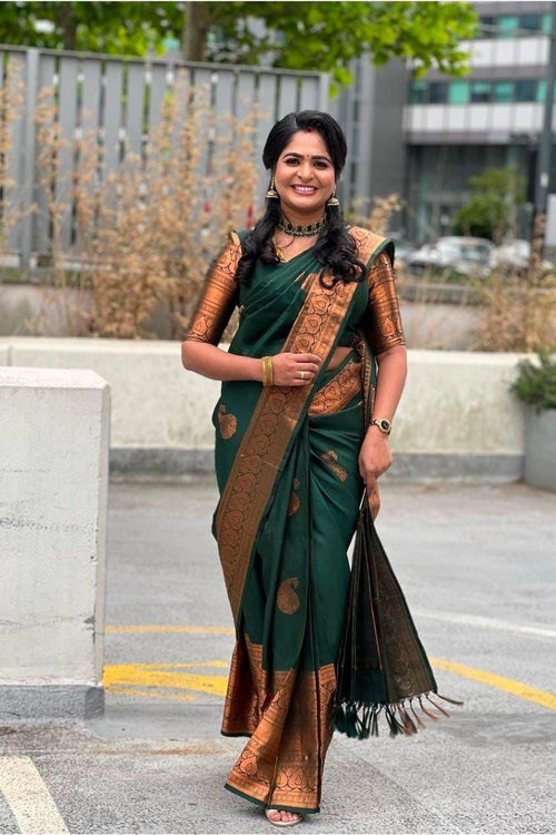 Load image into Gallery viewer, Lovely Green Soft Silk Saree With Gorgeous Blouse Piece
