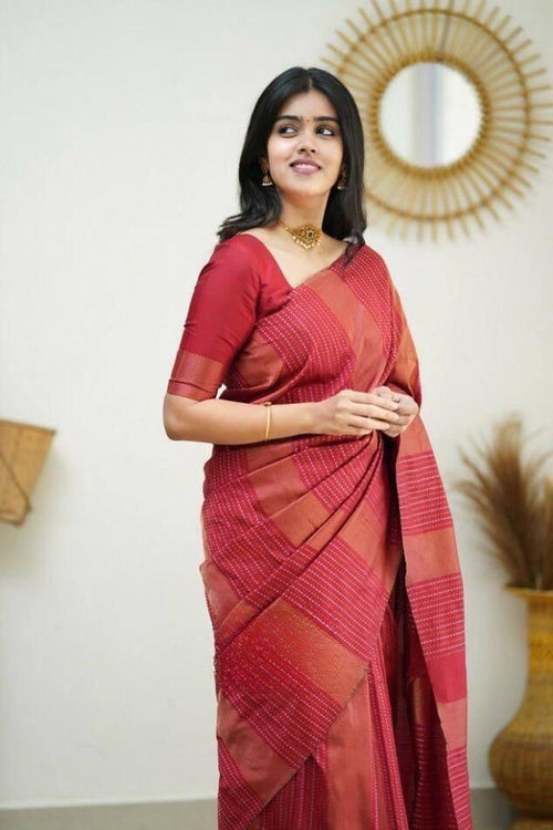 Load image into Gallery viewer, Traditional Red Soft Silk Saree With Twirling Blouse Piece
