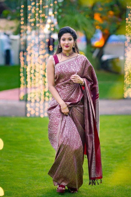 Load image into Gallery viewer, Wonderful Wine Soft Banarasi Silk Saree with Stylish Blouse Piece
