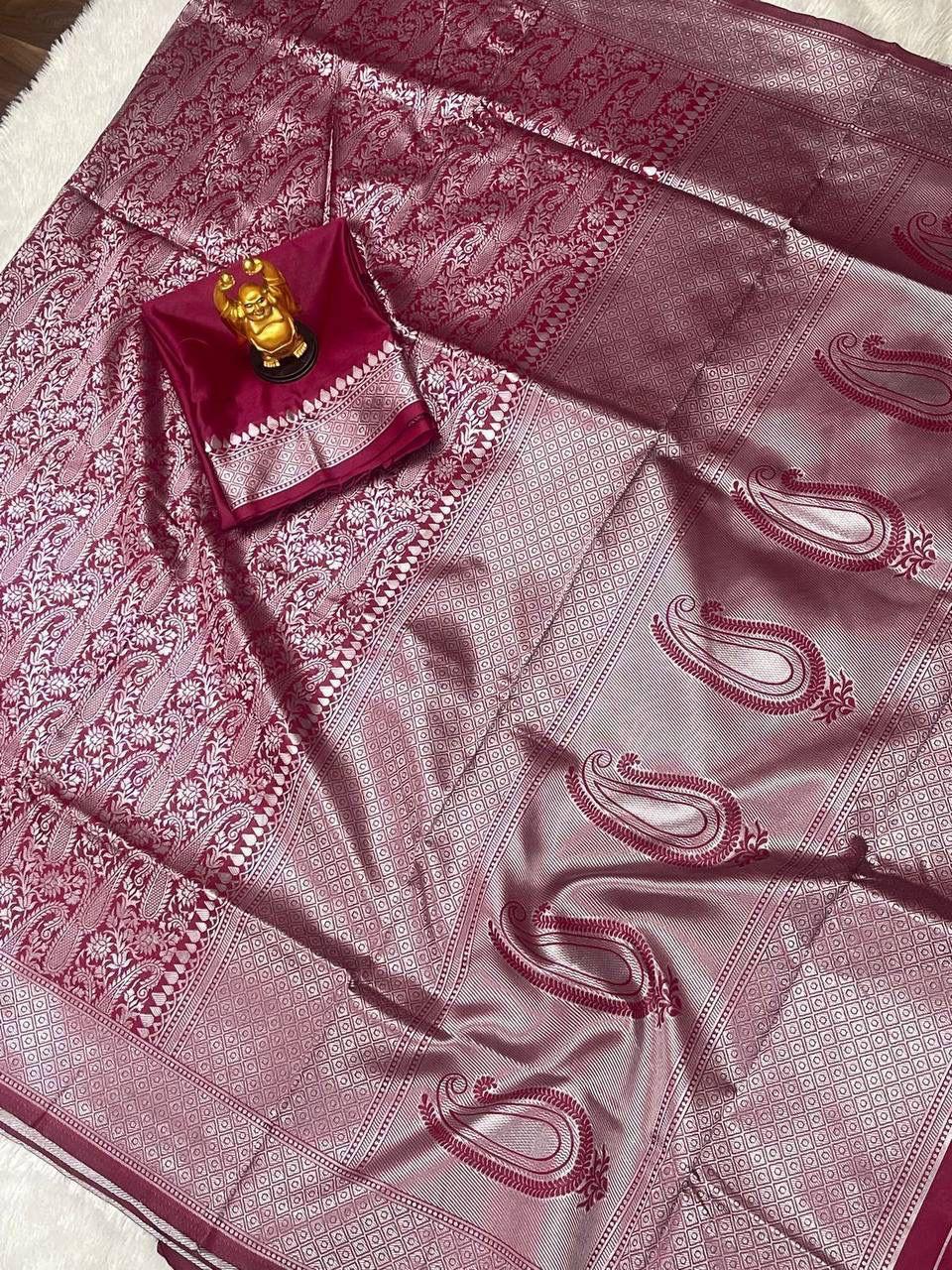 Wonderful Wine Soft Banarasi Silk Saree with Stylish Blouse Piece