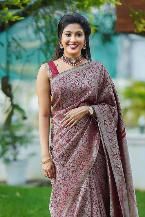 Load image into Gallery viewer, Wonderful Wine Soft Banarasi Silk Saree with Stylish Blouse Piece
