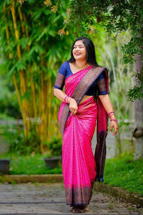 Load image into Gallery viewer, Ideal Dark Pink Soft Silk Saree With Assemblage Blouse Piece
