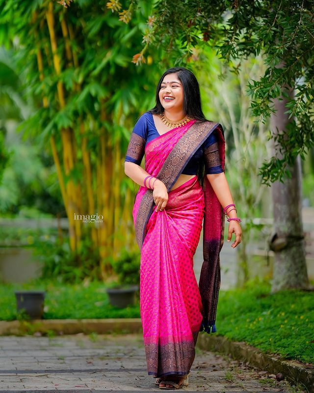 Ideal Dark Pink Soft Silk Saree With Assemblage Blouse Piece