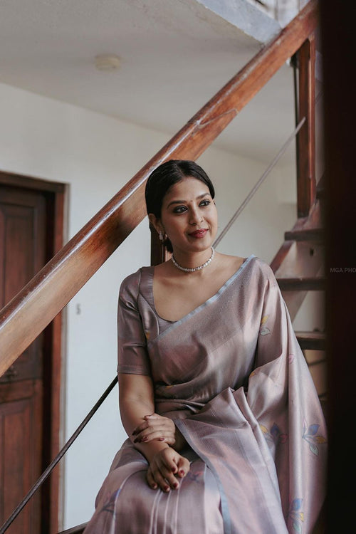 Load image into Gallery viewer, Smashing Grey Soft Silk Saree With Snappy Blouse Piece
