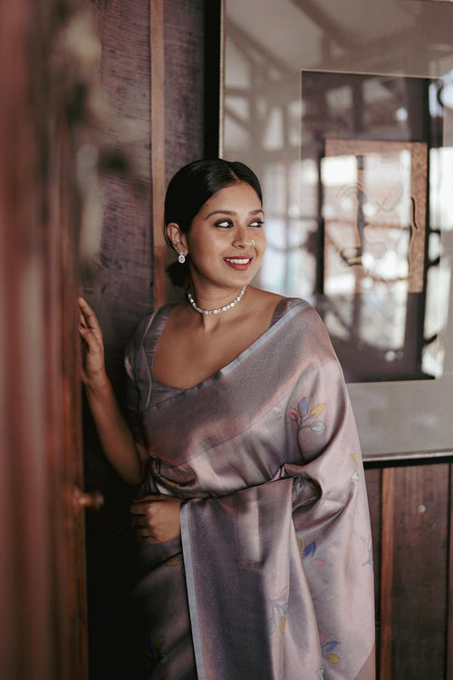 Load image into Gallery viewer, Smashing Grey Soft Silk Saree With Snappy Blouse Piece
