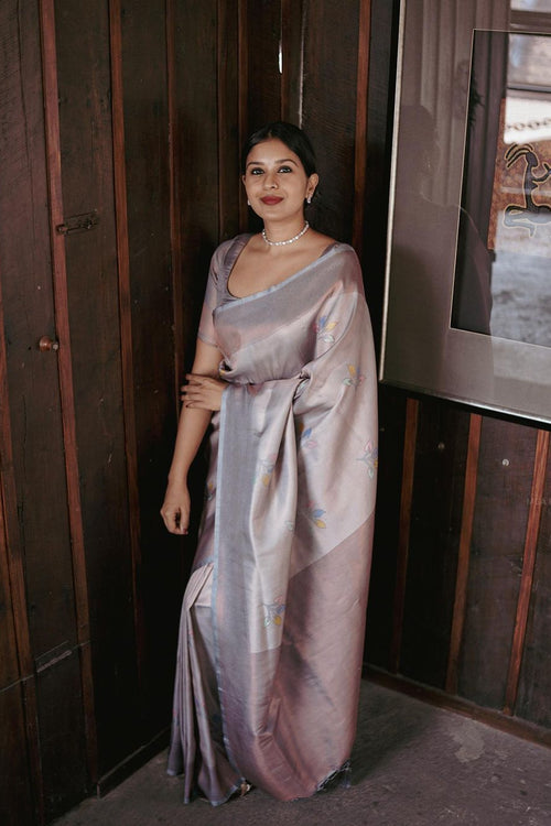 Load image into Gallery viewer, Smashing Grey Soft Silk Saree With Snappy Blouse Piece
