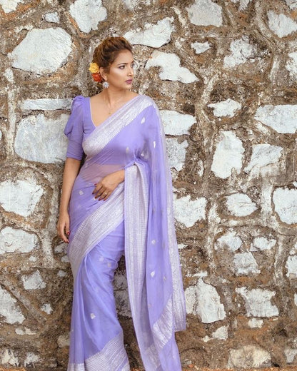 Ratatouille Lavender Linen Silk Saree With Felicitous Blouse Piece