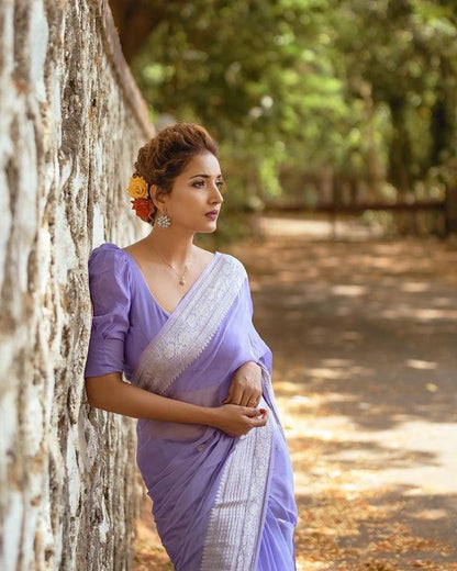 Ratatouille Lavender Linen Silk Saree With Felicitous Blouse Piece