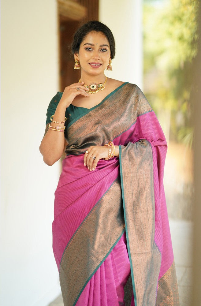 Marvellous Dark Pink Soft Silk Saree With Girlish Blouse Piece
