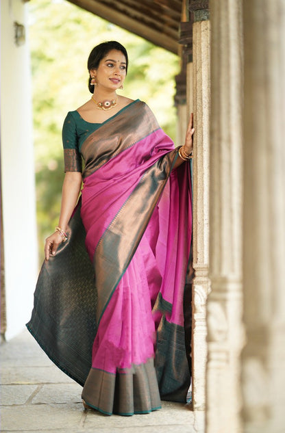Marvellous Dark Pink Soft Silk Saree With Girlish Blouse Piece