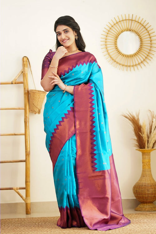 Load image into Gallery viewer, Charming Firozi Soft Banarasi Silk Saree With Attractive Blouse Piece
