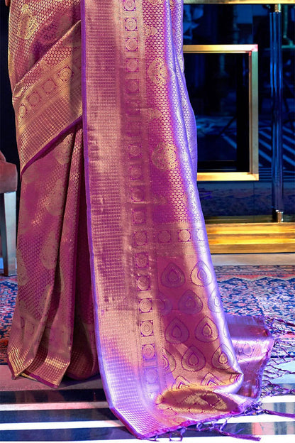 Demesne Purple Kanjivaram Silk Saree With Beautiful Blouse Piece