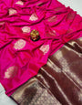 Flattering Dark Pink Soft Banarasi Silk Saree With Fancifull Blouse Piece