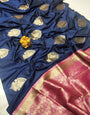 Pretty Navy Blue Soft Banarasi Silk Saree With Fancifull Blouse Piece