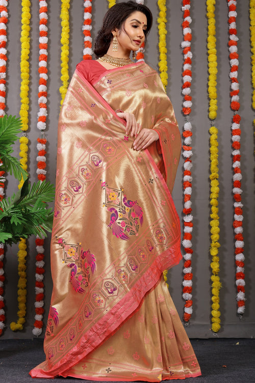 Load image into Gallery viewer, Pleasant Baby Pink Paithani Silk Saree With Invaluable Blouse Piece
