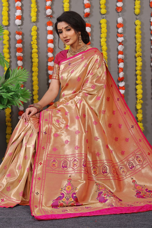 Load image into Gallery viewer, Delightful Dark Pink Paithani Silk Saree With Invaluable Blouse Piece
