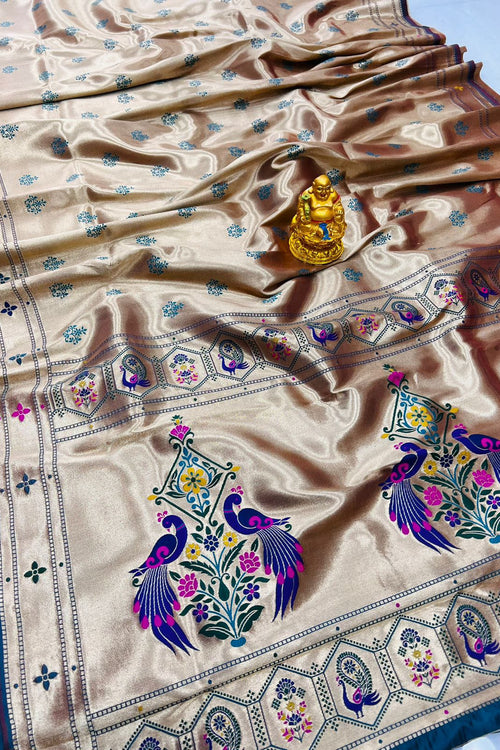 Load image into Gallery viewer, Desirable Rama Paithani Silk Saree With Invaluable Blouse Piece
