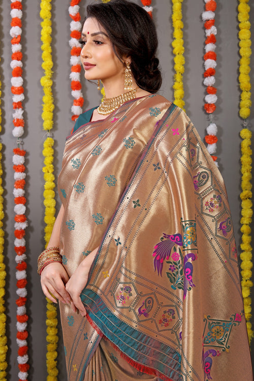 Load image into Gallery viewer, Desirable Rama Paithani Silk Saree With Invaluable Blouse Piece
