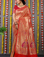 Preferable Red Paithani Silk Saree With Invaluable Blouse Piece