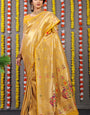 Most Stunning Yellow Paithani Silk Saree With Invaluable Blouse Piece